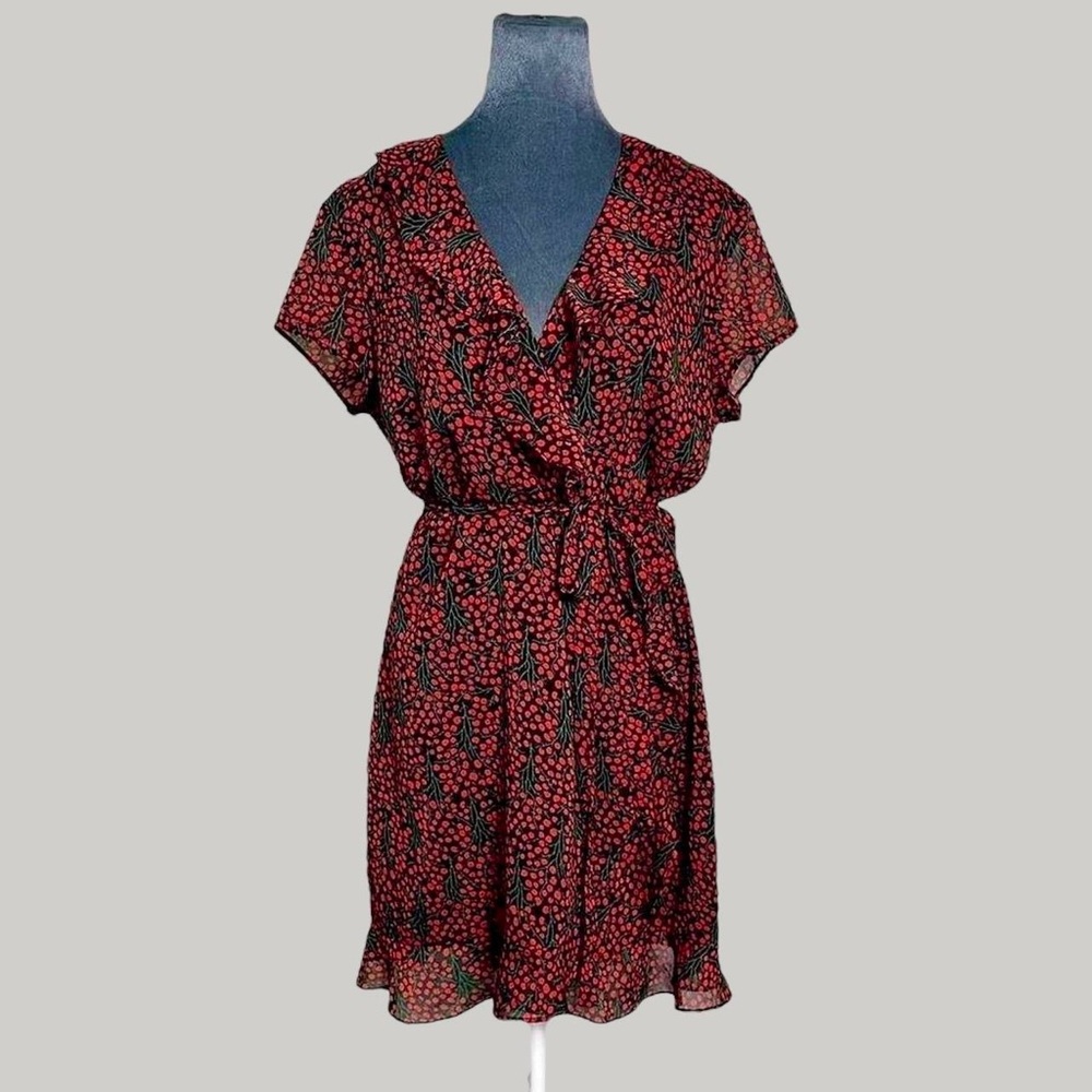Bardot goth coquette cherry fruit print mini red & black ruffle party dress 12 - Picture 6 of 8